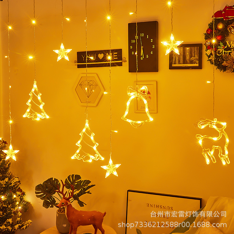 Ledカーテンライトクリスマス祭り部屋装飾イルミネーションクリエイティブ鹿鈴クリスマスツリーカーテンストリング卸売|undefined