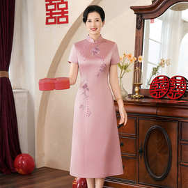 喜妈妈高端礼服2026夏季新款喜婆婆婚宴装改良旗袍连衣裙女23C24