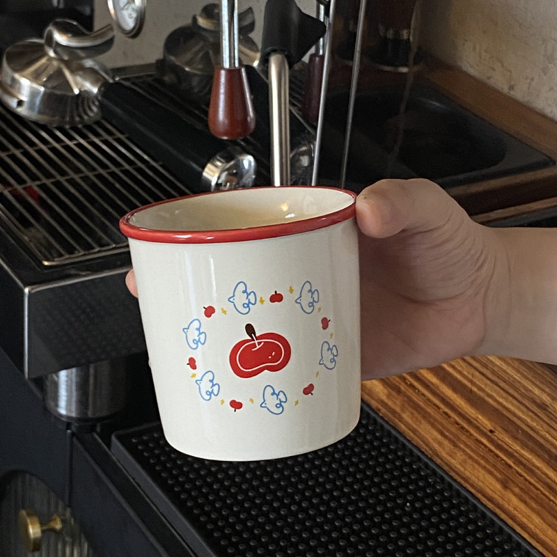 ニッチな自家製レッドアップルバードコーヒーカップシンプルな手描きのパン子犬セラミックフリップマグウォーターカップ|undefined