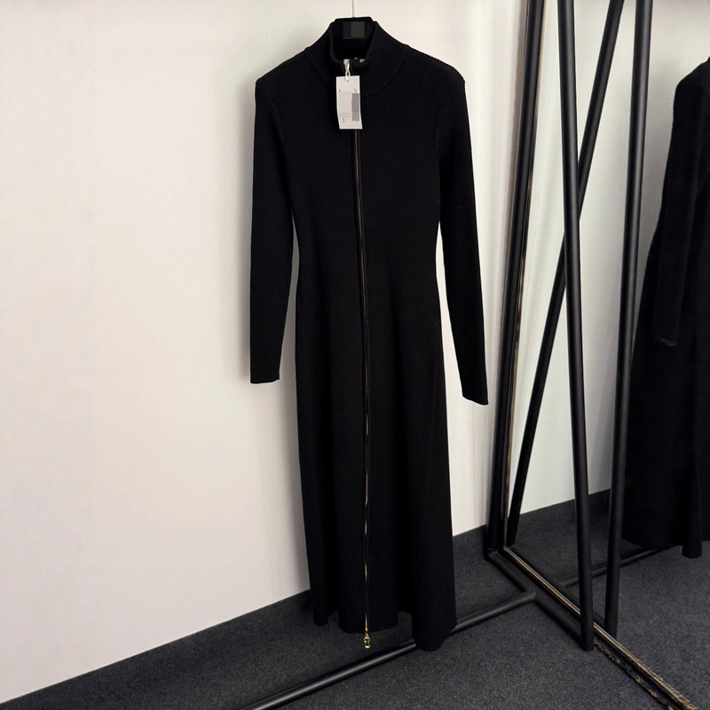 Shenzhen Nanyouhuo Golden Lip Keyhole Zipper Hip-Hugging Waist Knitted Zipper Long-Sleeved Dress Long Skirt