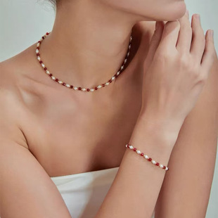 Natural Pearl Garnet Necklace Bracelet Women's High-End French Retro Niche Temperament Versatile Clavicle Chain Wholesale