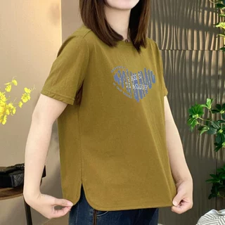 轻奢高端货~韩式休闲风短袖印花T恤女宽松显瘦大码遮肚百搭上衣