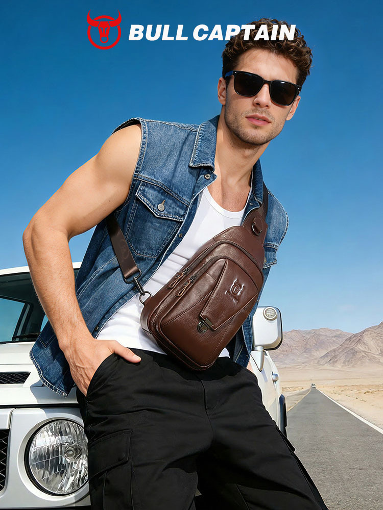 Capitán Niu cuero hombres de cuero hombro crossbody pecho bolsa capa superior de piel de vaca moda multi-funcional deportes casual pecho bolsa