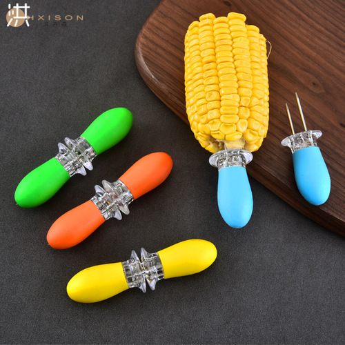 Cross-border Amazon stainless steel corn fork BBQ corn needle anti-scalding barbecue skewer ABS handle kitchen gadgets