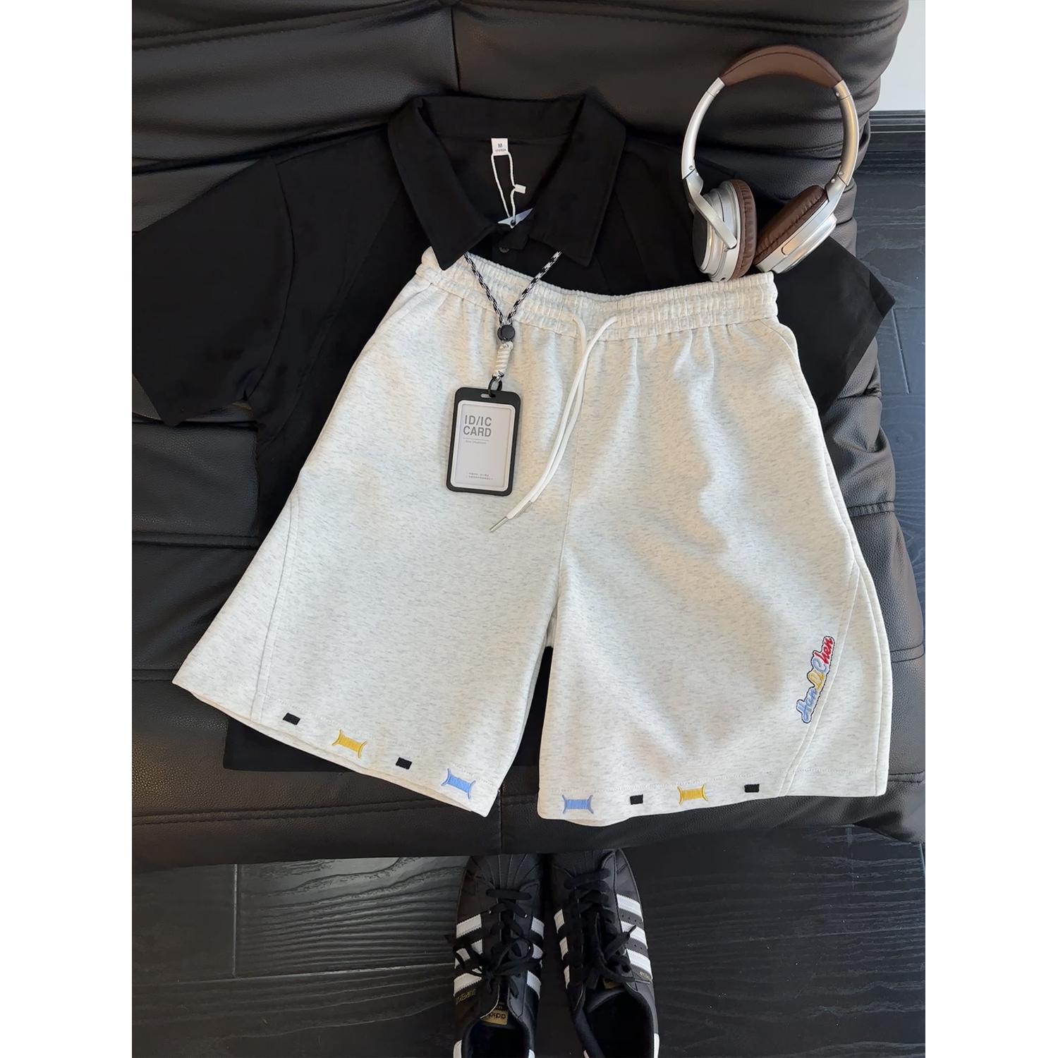 Men's Retro Embroidered Shorts Summer Trendy Diagonal Cut Sweatpants High End Casual Versatile Loose Five Point_viptrois.com