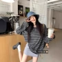 长袖秋季松弛条纹t恤