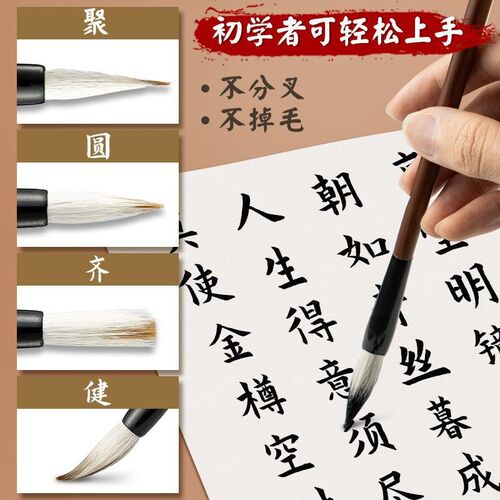Leader Stationery Wolf Hair Brush Set for Beginners, Primary School Students, Small, Medium, and Large Regular Script Brushes, Large Calligraphy and Painting Brushes