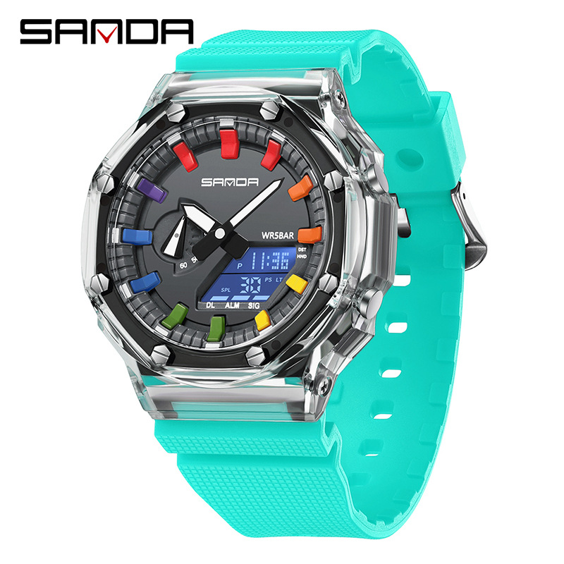 SANDA reloj electrónico transparente cinta de moda multifuncional reloj deportivo reloj despertador reloj a prueba de golpes 3341