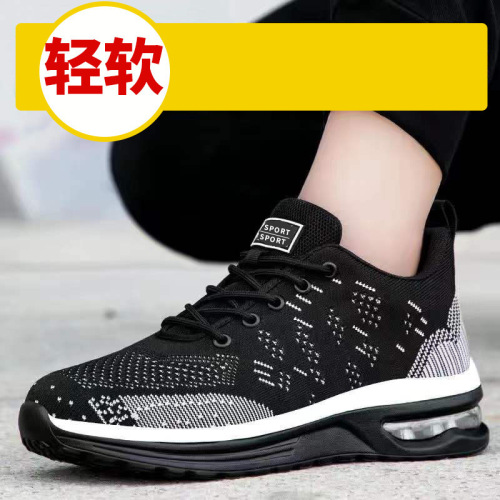 Men's Athletic Shoes 2025 Summer New Lace-Up Casual Shoes with Air Cushion Flyknit Running Shoes Cross-Border Wholesale Casual Shoes