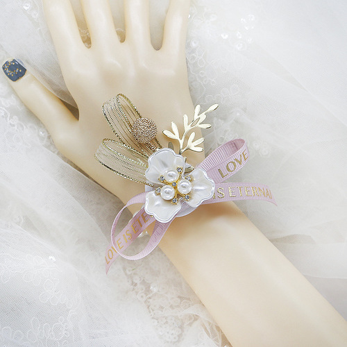 Super fairy-style Korean bride's wrist flower bridesmaid sister's best friend's hand flower knot wedding elastic pearl bracelet