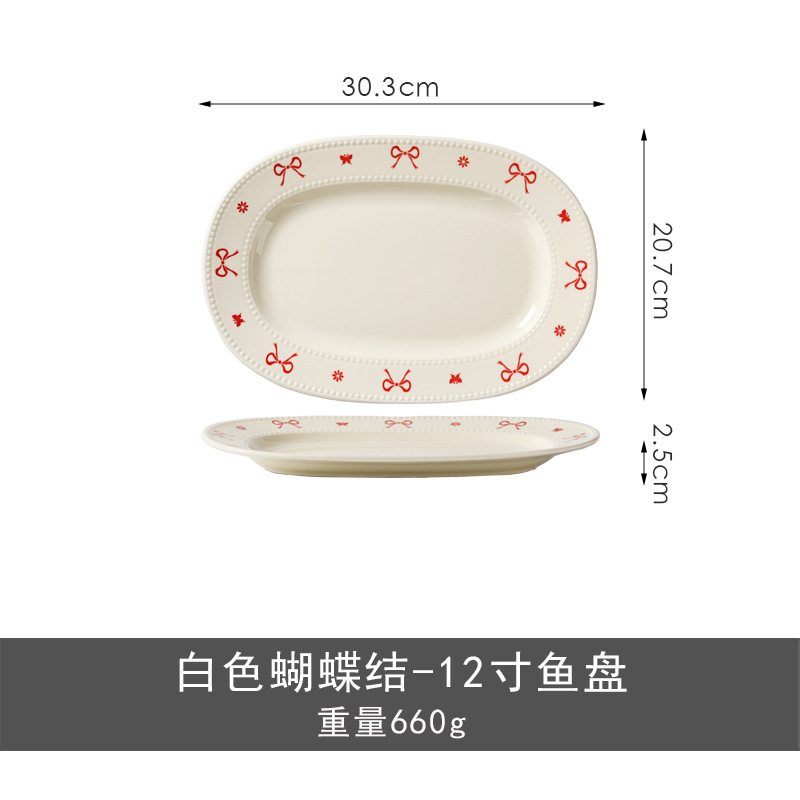蝶結びの新しい陶器食器、見栄えの良い丼、両耳スープボウル、家庭用陶器ボウルと皿、インスタイル|undefined