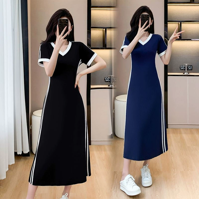 2024 новая юбка трапециевидной формы с v-образным вырезом, повседневная элегантность, прикрытие живота, уменьшение талии, удлиненное спортивное платье до щиколотки для женщин