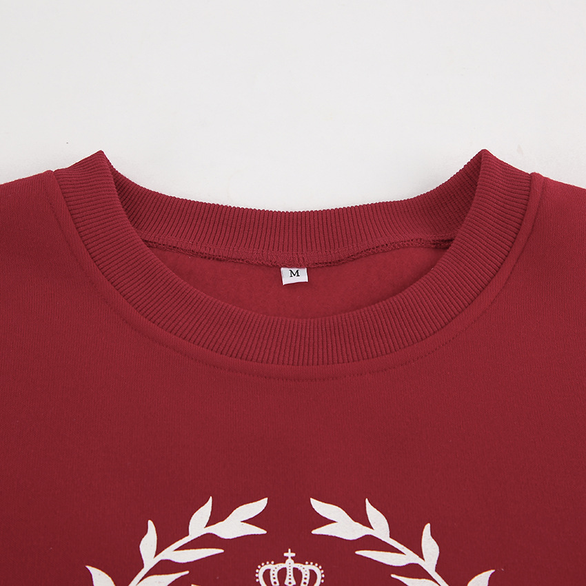 Spring Ankela Red round Neck Women Printed Pullover Sweatshirt Loose Top