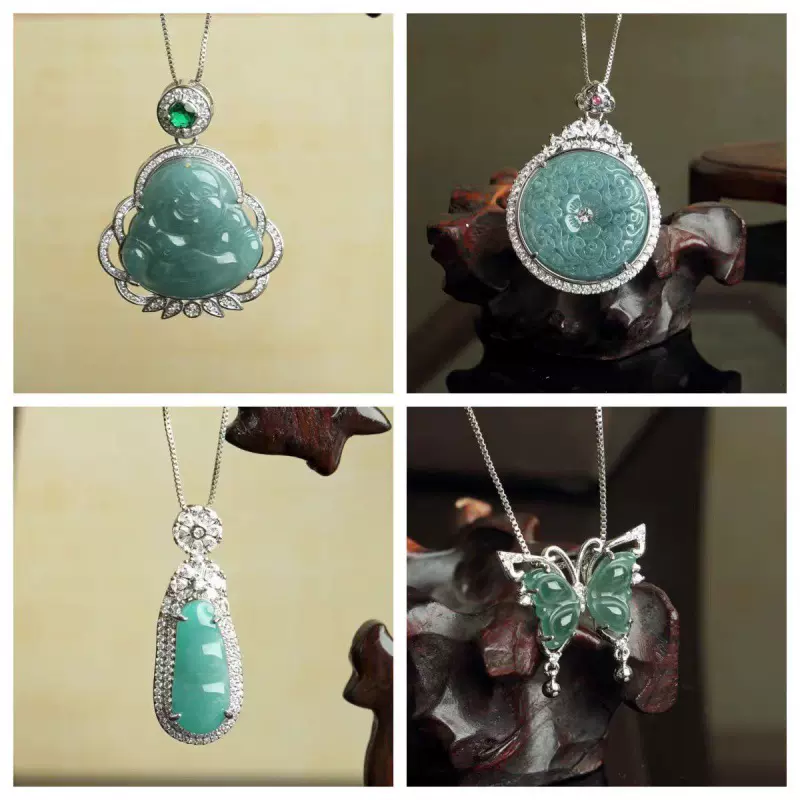 天然冰种缅甸翡翠A货镶嵌吊坠 危料蓝水龙牌弥勒佛直播热销货源