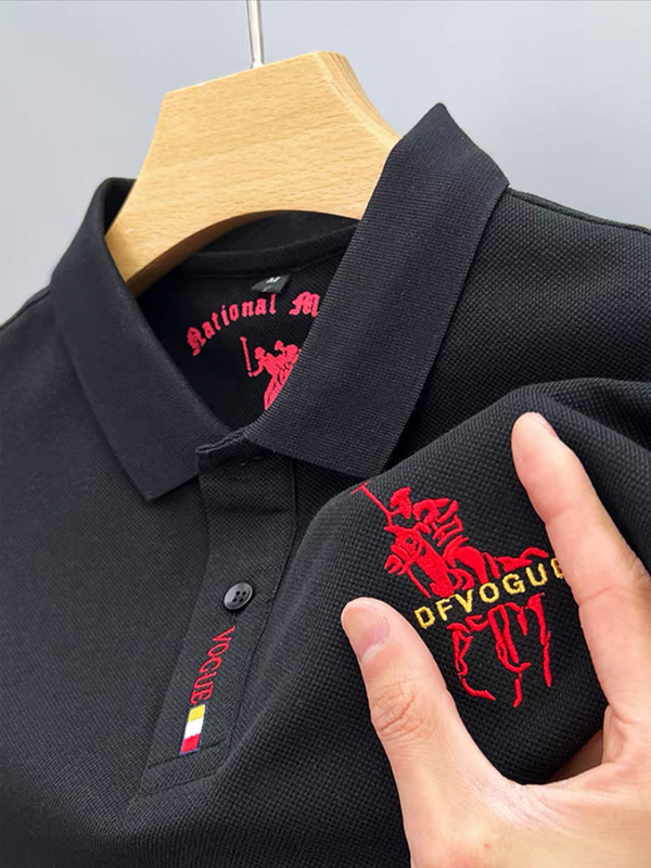 100%棉质秋季POLO衫男士长袖新款休闲百搭宽松t恤上衣潮外贸刺绣|undefined