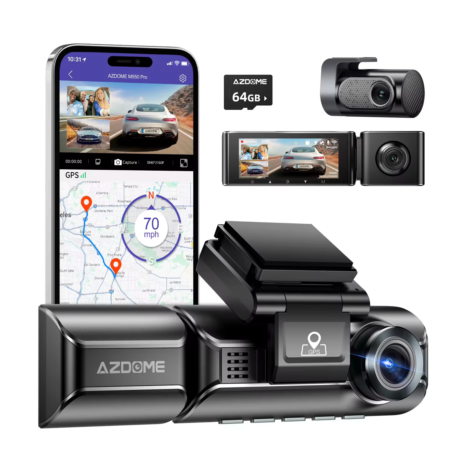 AZDOME driving recorder three lens recorder 4K 1080P 1440P built-in WIFI GPS car track