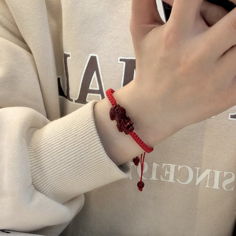 Zinc Oxide Pixiu Bracelet for Women, Original Mineral Vermilion, Good Luck Couple Braided Bracelet, 2025 New Model for Men