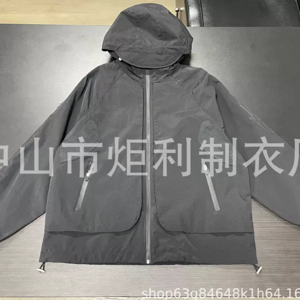 Solid Color Multi-Zipper Hooded Windbreaker Custom-Made Outdoor Sports Woven Windbreaker Jacket Factory Customized with Drawings and Samples