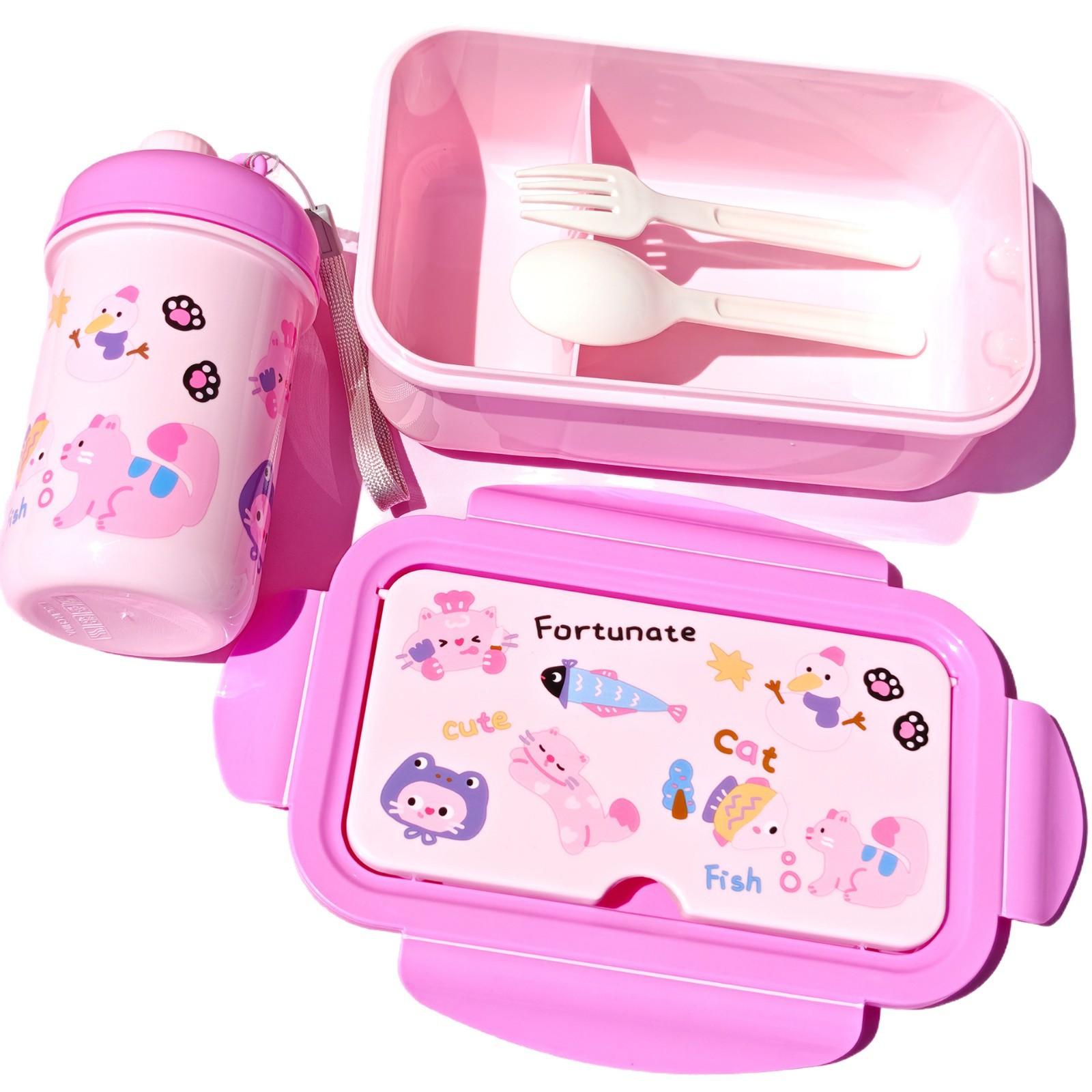 Hot sale comedor kettle set lindo estudiante con gran capacidad de división de plástico PP caja de conveniencia portátil taza de agua