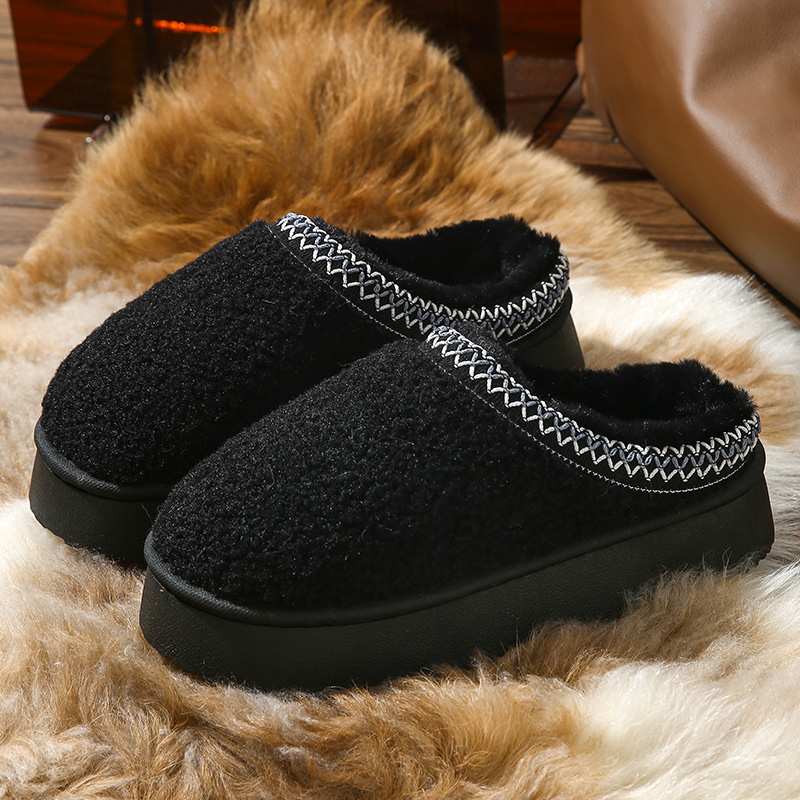 Zapatillas perezosas de suela gruesa Botas de nieve de una pieza de terciopelo granular 2025 nuevo otoño e invierno más zapatos de algodón de lana gruesa de terciopelo