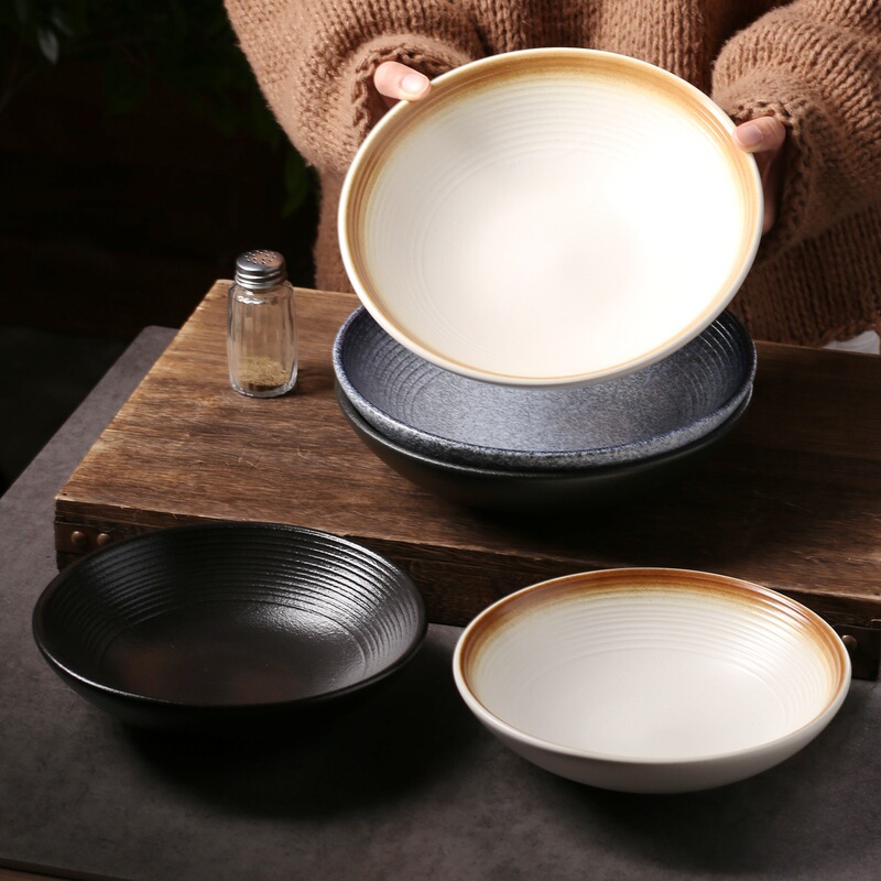 Light Luxury Japanese-Style Ceramic Round Deep Plate, Western Restaurant Soup Plate, Salad Plate, Western Food Plate, Home Restaurant Dinner Plate Light Luxury Japanese-Style Ceramic Round Deep Plate, Western Restaurant Soup Plate, Salad Plate, Western Food Plate, Home Restaurant Dinner Plate