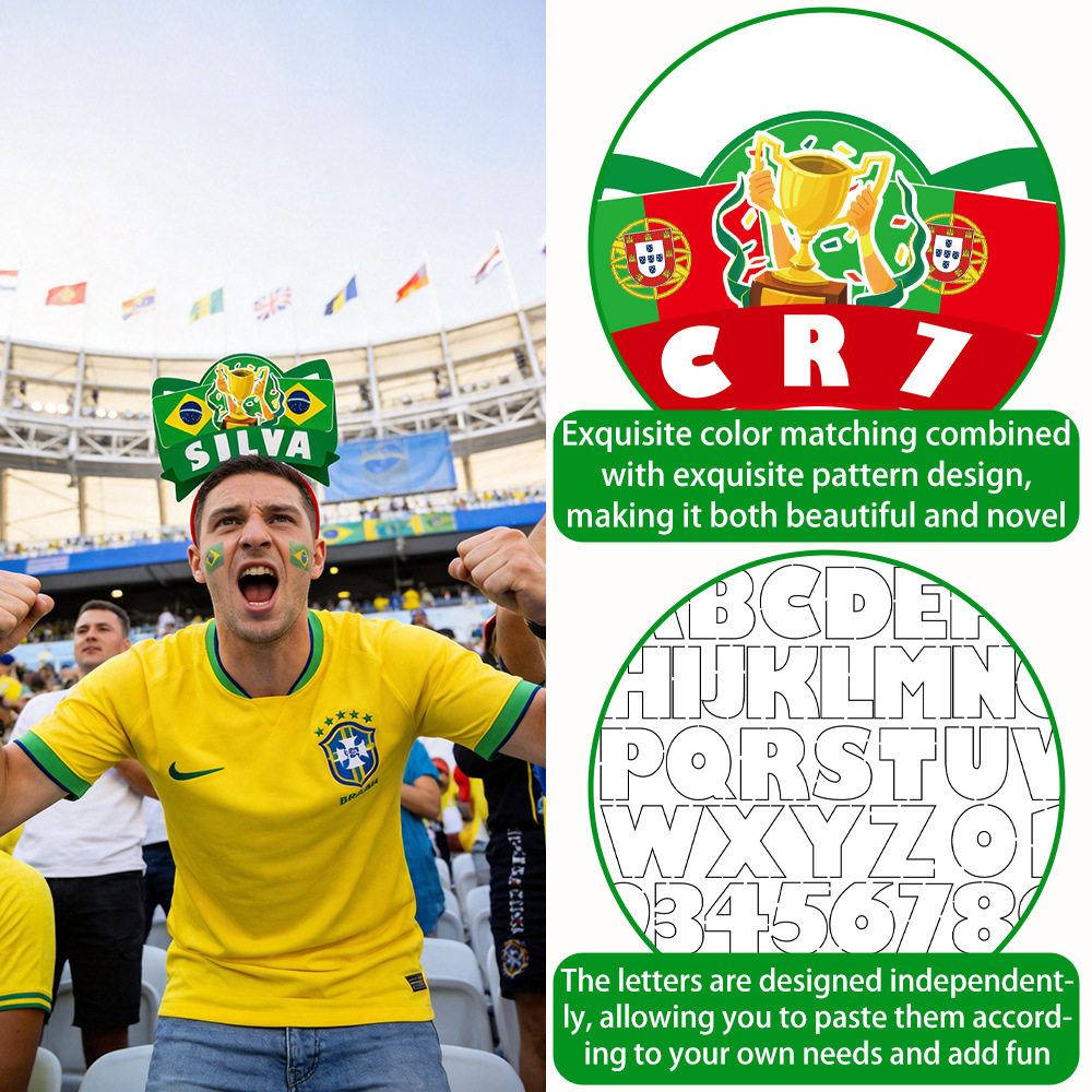 2026 Copa del Mundo fanáticos ganchos de pelo porristas de apoyo estrella DIY letras ganchos de cabeza bandera de fútbol botón de cabeza tocado