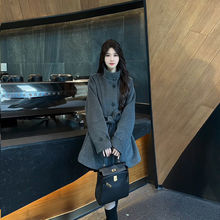 毛呢外套女立领单排扣中长款冬季夹棉感气质收腰显瘦呢子大衣