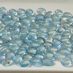 Natural aquamarini oval ring 6*8mm ice transparent light blue flat plain bare stone egg ring wholesale