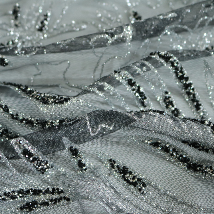2024 nueva tela de malla de malla de encaje de oro rociado diamante vestido de boda tela
