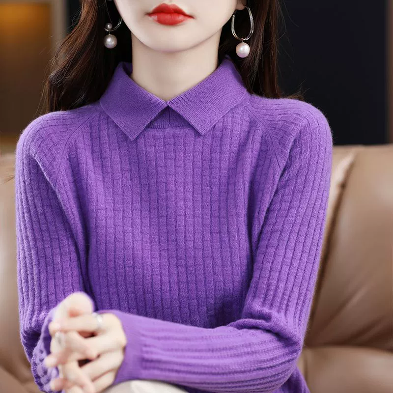 Новый осенний и зимний свободный сплошной цвет POLO воротник свитер с длинными рукавами женский дикий тонкий трикотажный нижний топ женский топ
