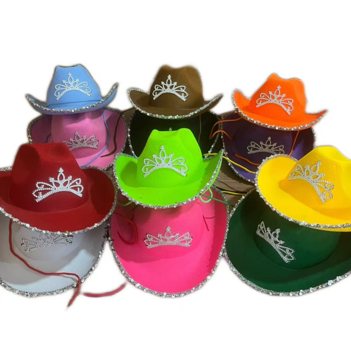 Cross-Border Adult Sequin Crown Western Cowboy Hat Non-Woven Shaped Holiday Party Party Crown Pink Cowboy