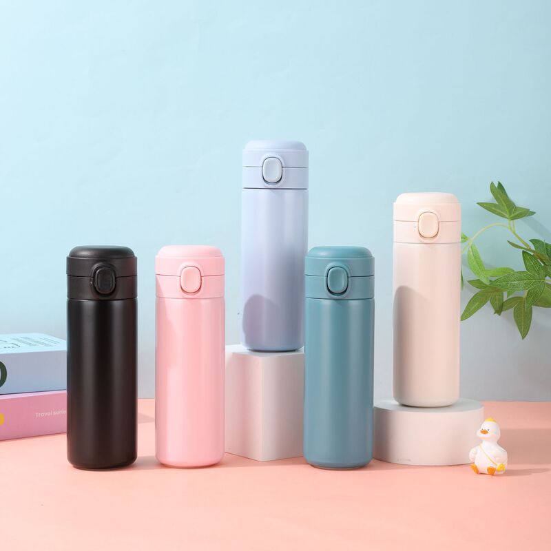 Simple Ins Style Fashionable Bounce Lid Coffee Cup Small Multi Solid Color Home Thermos Outdoor Portable Gift Cup