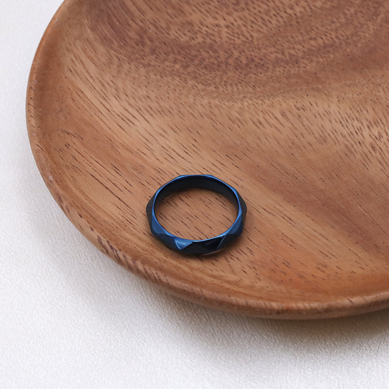 Smooth Blue Rhombus Stainless Steel Ring