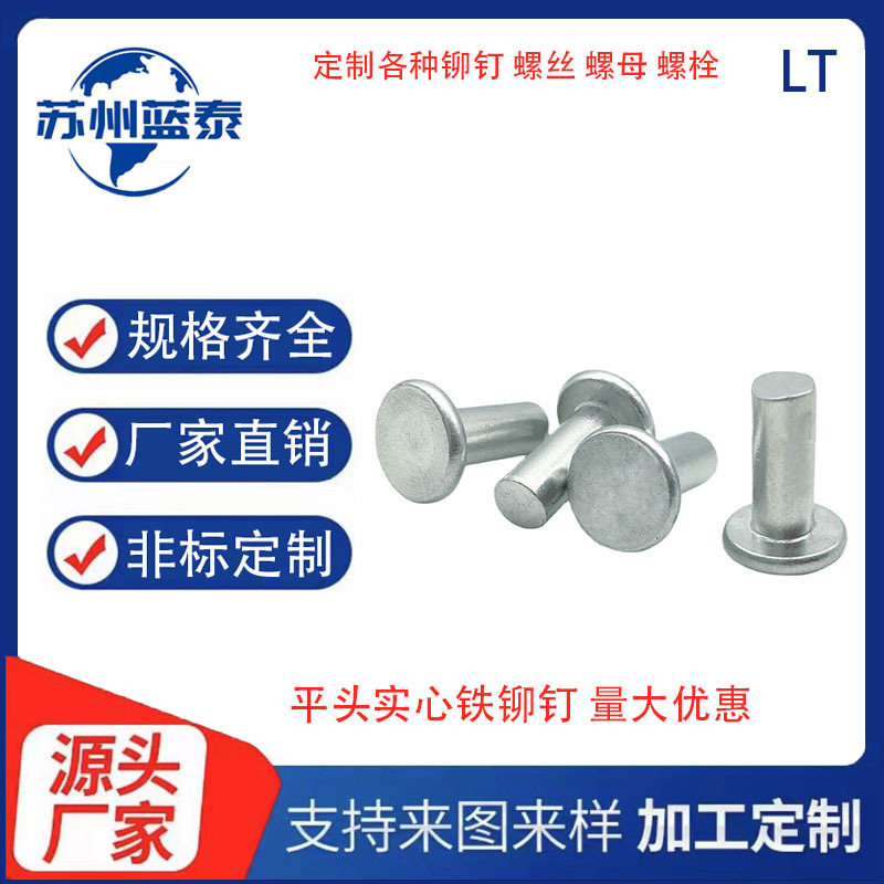 GB109平头实心镀白锌铁铆钉实心平头敲击铆钉柳丁M2M2.5M4M5M6