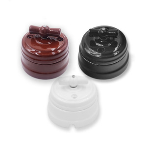Retro Switch Ceramic Rotary Switch Decorative Homestay Switch European Style Socket Solid Wood Base Surface
