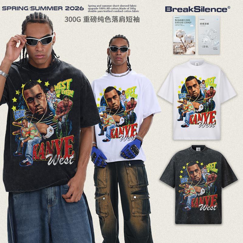 2026 Cross-Border Summer Kanye West American Retro Short-Sleeve Street Fashion Brand All-Cotton T-Shirt for Men and Couples
