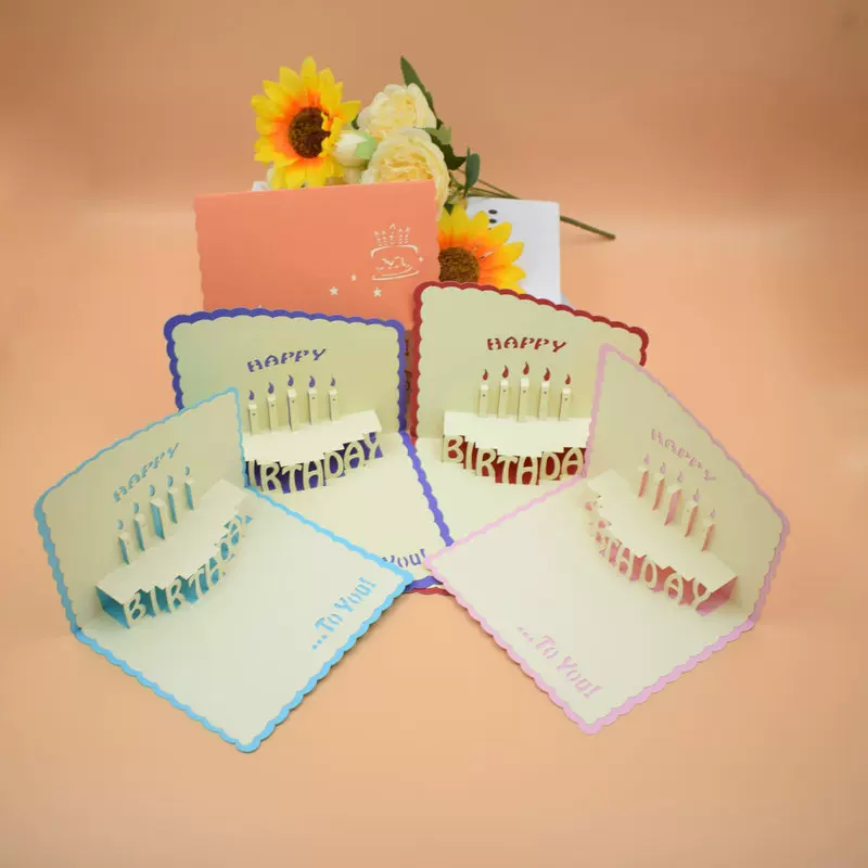 批发创意生日蛋糕贺卡3D立体生日快乐贺卡花边镂空立体贺卡定制