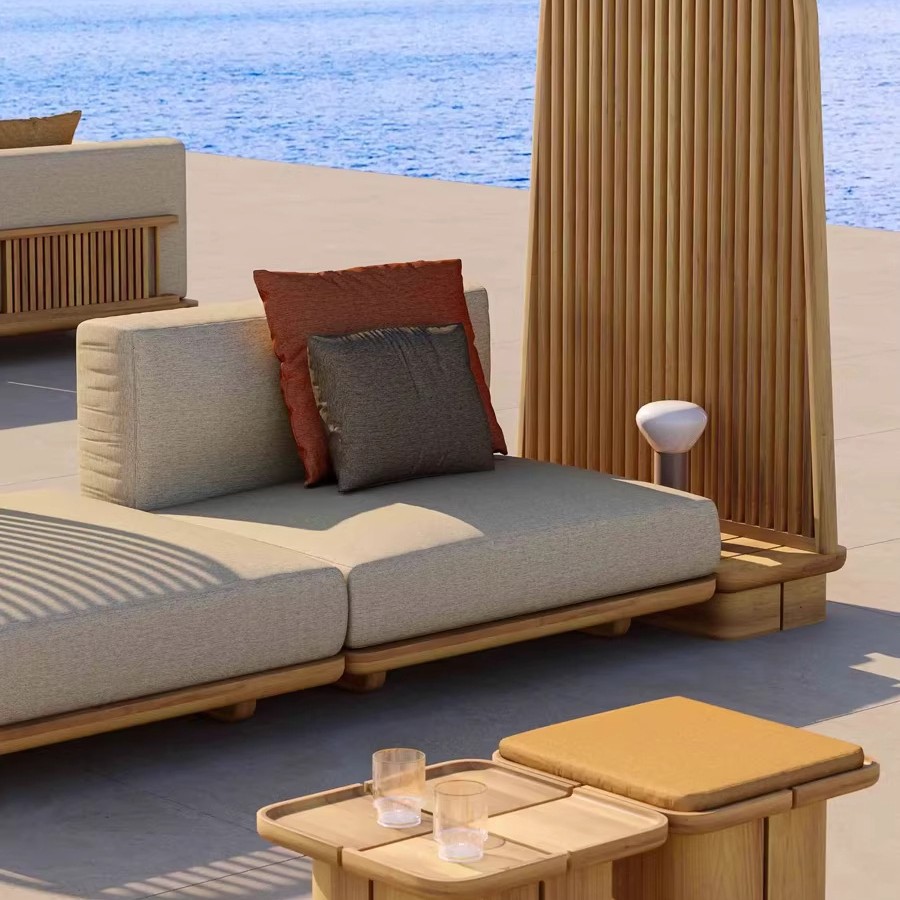 Sofá de teca al aire libre patio villa jardín hotel residencial al aire libre ocio caña combinación de muebles impermeables y protectores solares