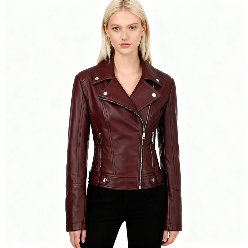 New Autumn and Winter Pu Leather Motorcycle Women's Lapel Jacket with Multiple Zipper Design, Slim Short Jacket
