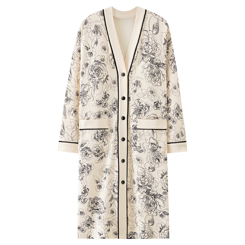 여성용 잠옷 봄, 가을 긴팔 순면 가슴 패드 내장 올인원 가디건 5XL 초대형 사이즈 가을, 겨울 스타일 홈