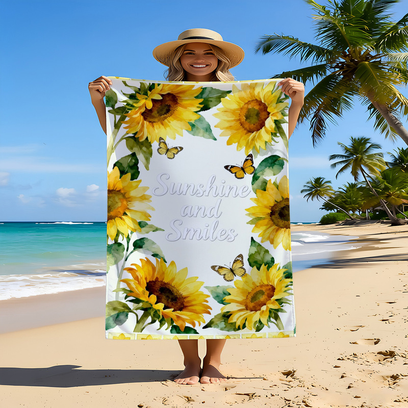 Sunshineandsmiles Sunflower Printed Beach Towel, Summer Quick-Drying Absorbent Bath Towel, Fun Vacation Sunshineandsmiles Sunflower Printed Beach Towel, Summer Quick-Drying Absorbent Bath Towel, Fun Vacation