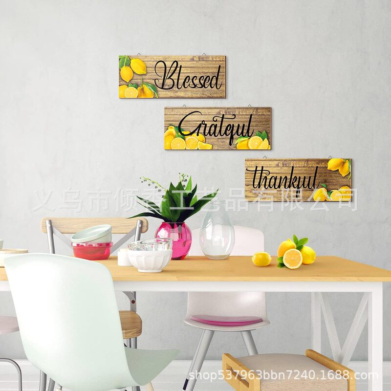 Cross-Border New Style Lemon Wall Decor, Gratitude Blessing Art Sign, Front Door Farmhouse Wooden Sign, Kitchen Hanging Decoration