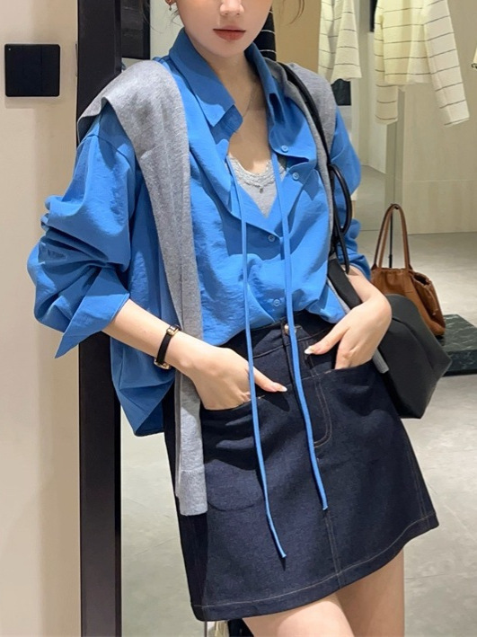 半岛序曲韩系极简纯色衬衫女春秋季新款宽松百搭上衣|undefined
