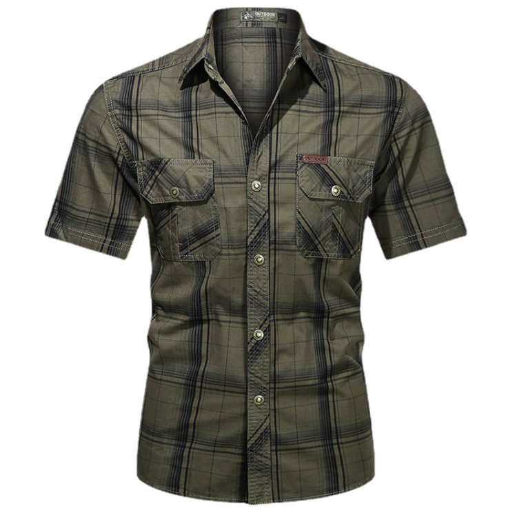 Verano transfronterizo nueva camisa de algodón de manga corta de tamaño grande ropa de hombre de mediana edad suelta camisa de cuadrillas delgada ropa de hombre