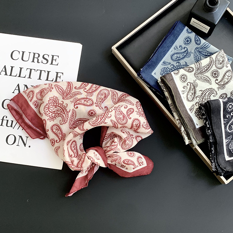 Pañuelo de seda de alta calidad, cuello de flor de anacardo negro, bufanda cuadrada pequeña, protección para el cuello, bufanda pequeña, correa para el cabello, cinta para el cabello, toalla de cintura decorativa