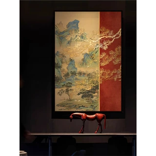 新中式酒店大堂客厅装饰画高级感轻奢山水风景画餐厅进门玄关挂画
