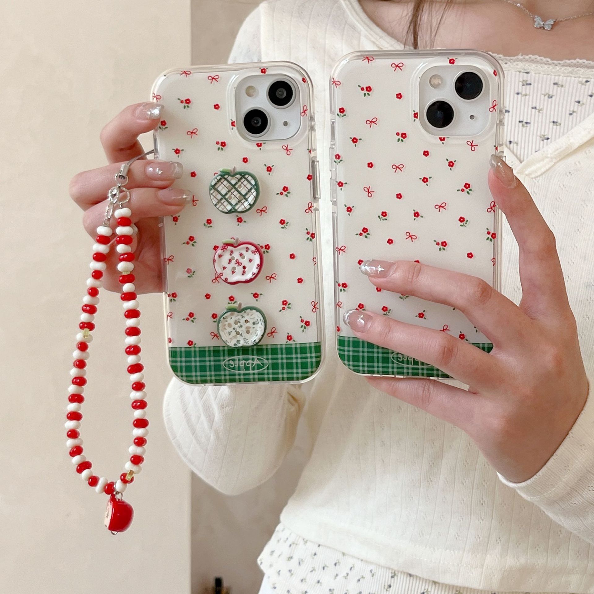 Funda para teléfono móvil iphone15 con empalme floral de estilo coreano 16ProMax Apple 13 botón tridimensional femenino 14P