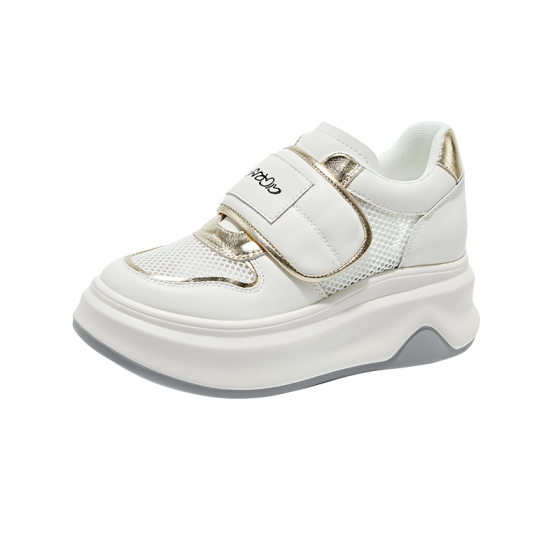 2024 New Small Size Mesh White Shoes Women's Thick Sole Height Increased Korean Style Torre Shoes Women's Velcro Casual Women's Shoes
