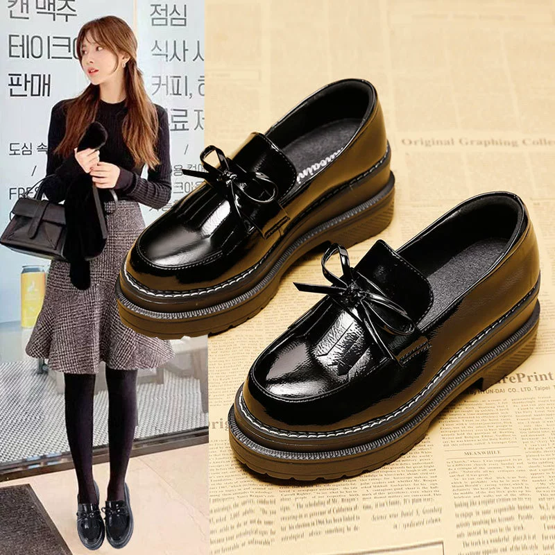 Французские туфли с бантом на высоком каблуке, женские осенние и зимние бархатные дикие кожаные туфли в британском стиле