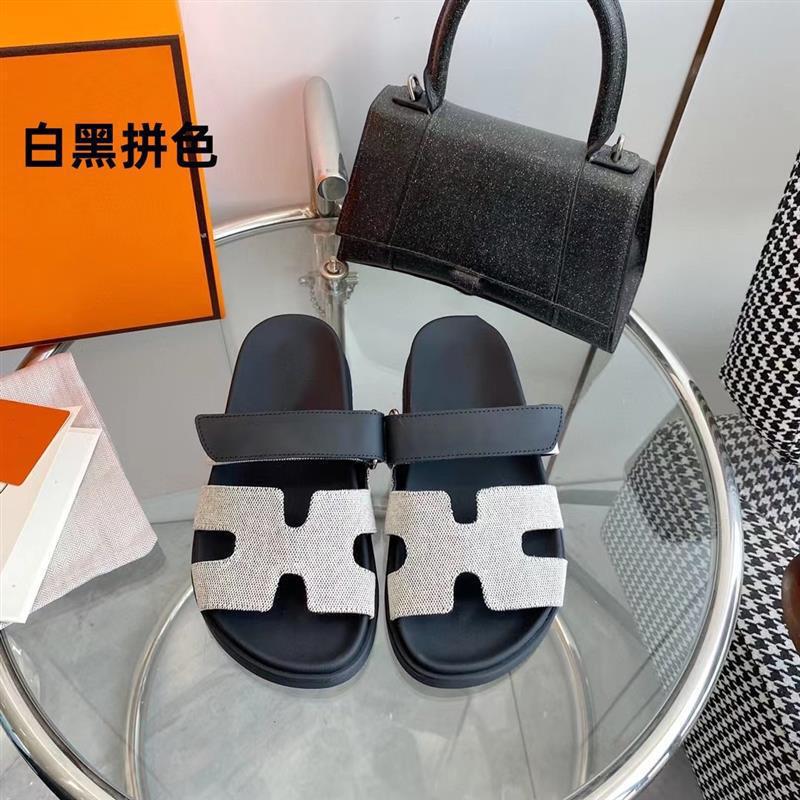 女性用の高品質の二級サンダル、ビーチ用の第一層牛革ベルクロスリッポン、男性用のフラットビッグブランドスリッパ|undefined